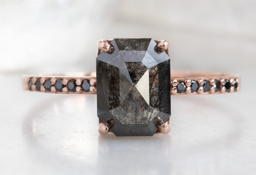 Emerald Cut Black Diamond Engagement Ring with Pavé Band