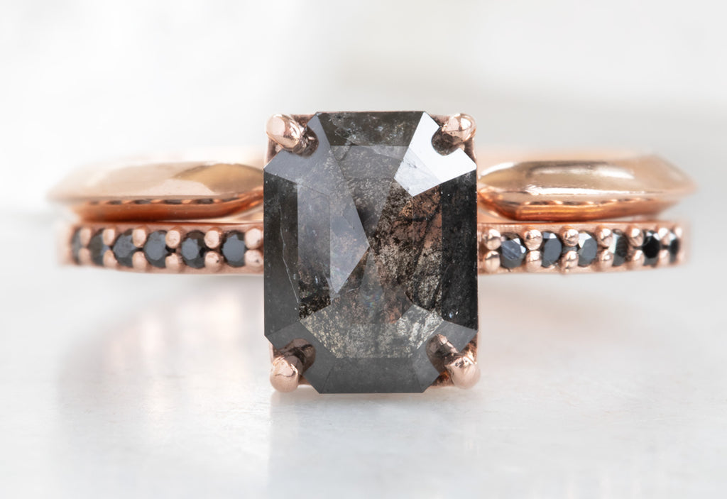 Emerald Cut Black Diamond Engagement Ring with Pavé Band