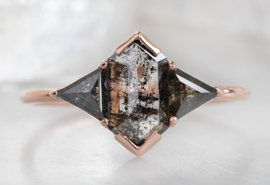 Three Stone Geometric Salt + Pepper Diamond Engagement Ring