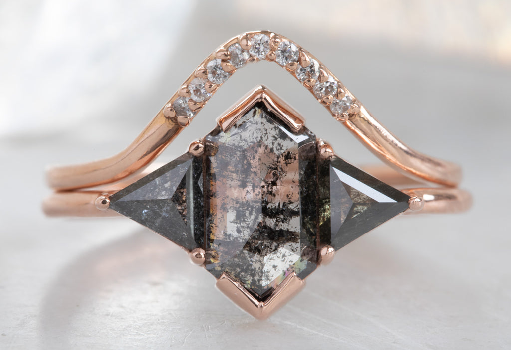 Three Stone Geometric Salt + Pepper Diamond Engagement Ring