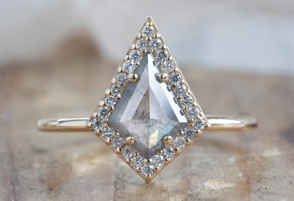 Kite-Shaped Salt + Pepper Diamond Engagement Ring with Halo