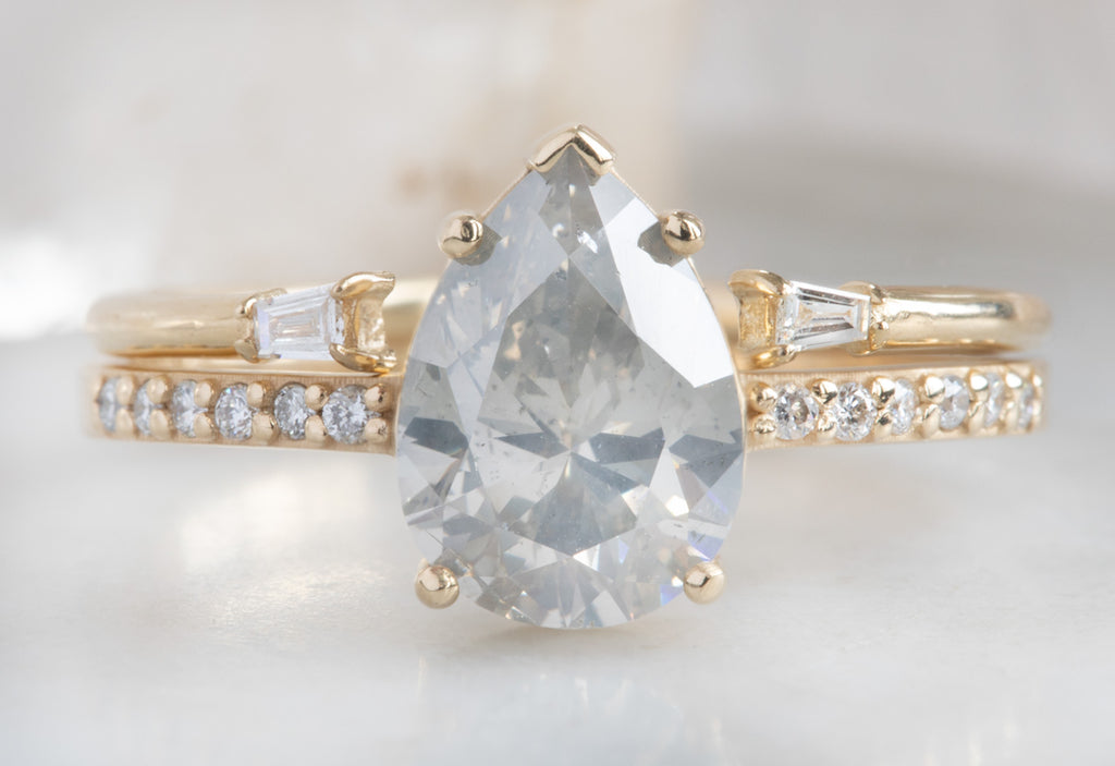Silver-Grey Pear Cut Diamond Engagement Ring with Pavé Band