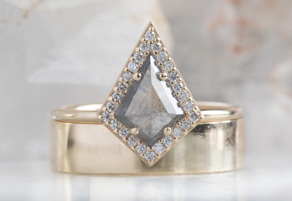 Kite-Shaped Salt + Pepper Diamond Engagement Ring with Halo
