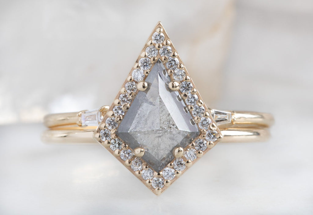 Kite-Shaped Salt + Pepper Diamond Engagement Ring with Halo