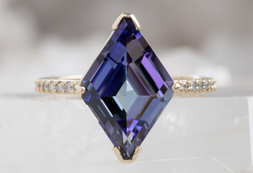 Kite-Shaped Tanzanite Engagement Ring with Pavé Diamond Band