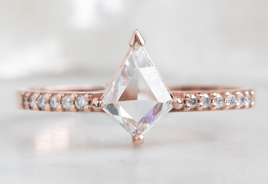 Kite-Shaped White Diamond Engagement Ring with Pavé Band