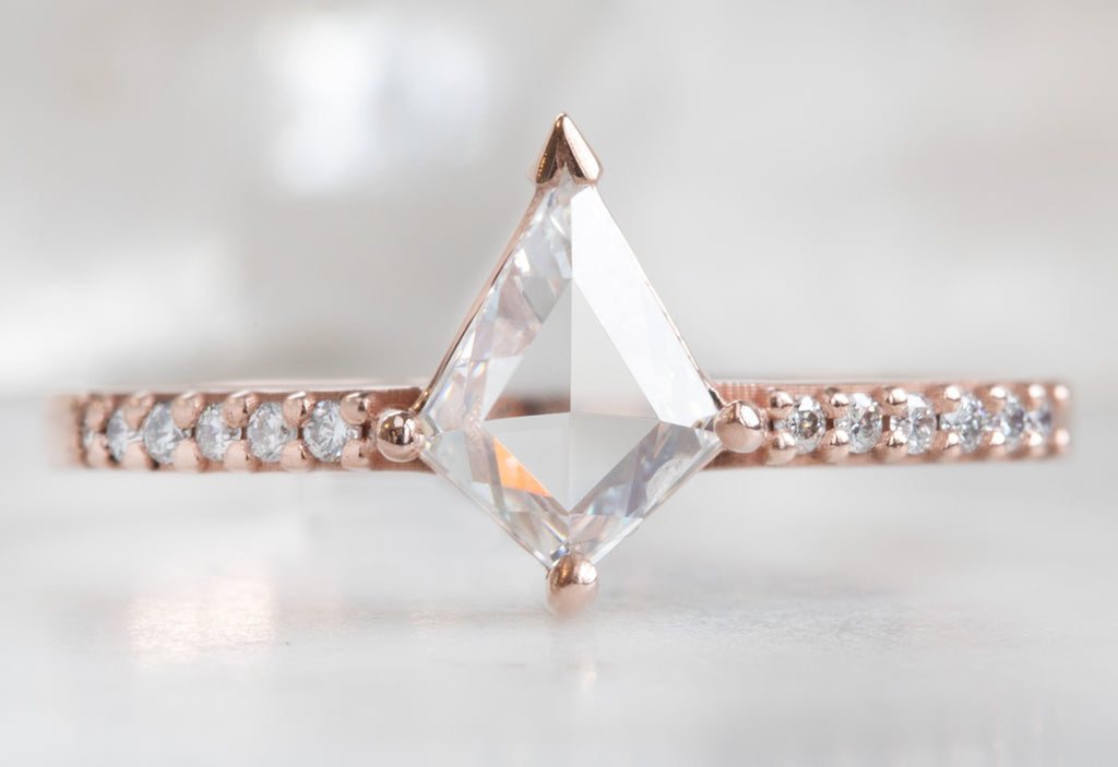 Kite-Shaped White Diamond Engagement Ring with Pavé Band