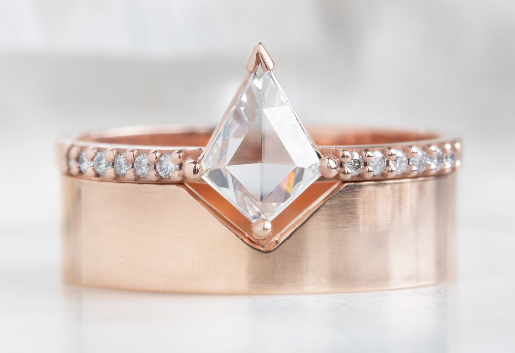Kite-Shaped White Diamond Engagement Ring with Pavé Band