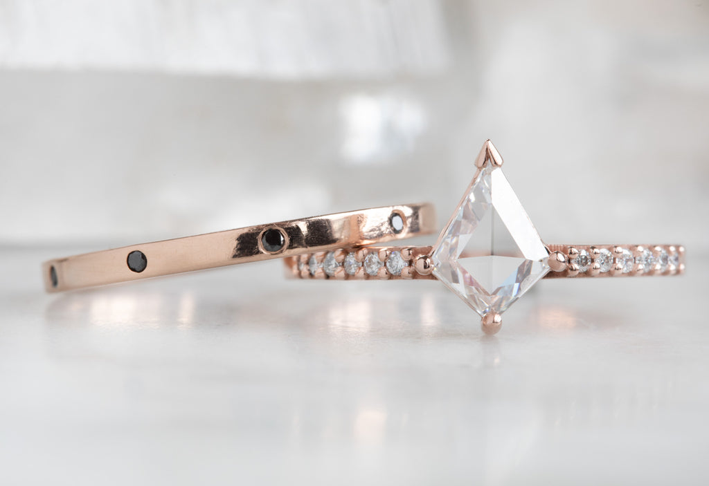 Kite-Shaped White Diamond Engagement Ring with Pavé Band