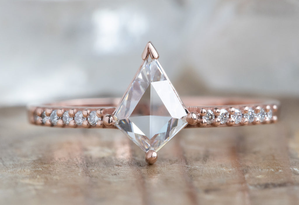 Kite-Shaped White Diamond Engagement Ring with Pavé Band