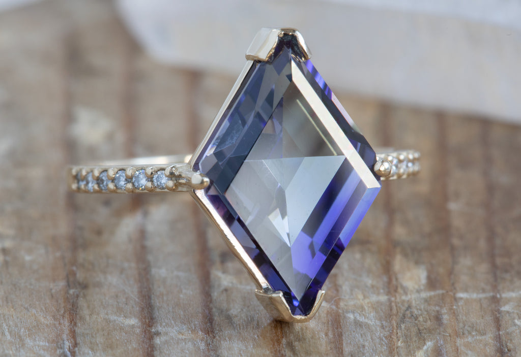 Kite-Shaped Tanzanite Engagement Ring with Pavé Diamond Band