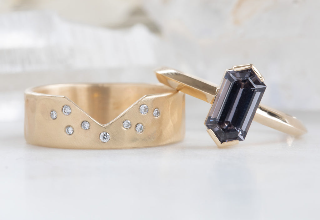 Hexagon Cut Violet Spinel Engagement Ring with Knife Edge Band