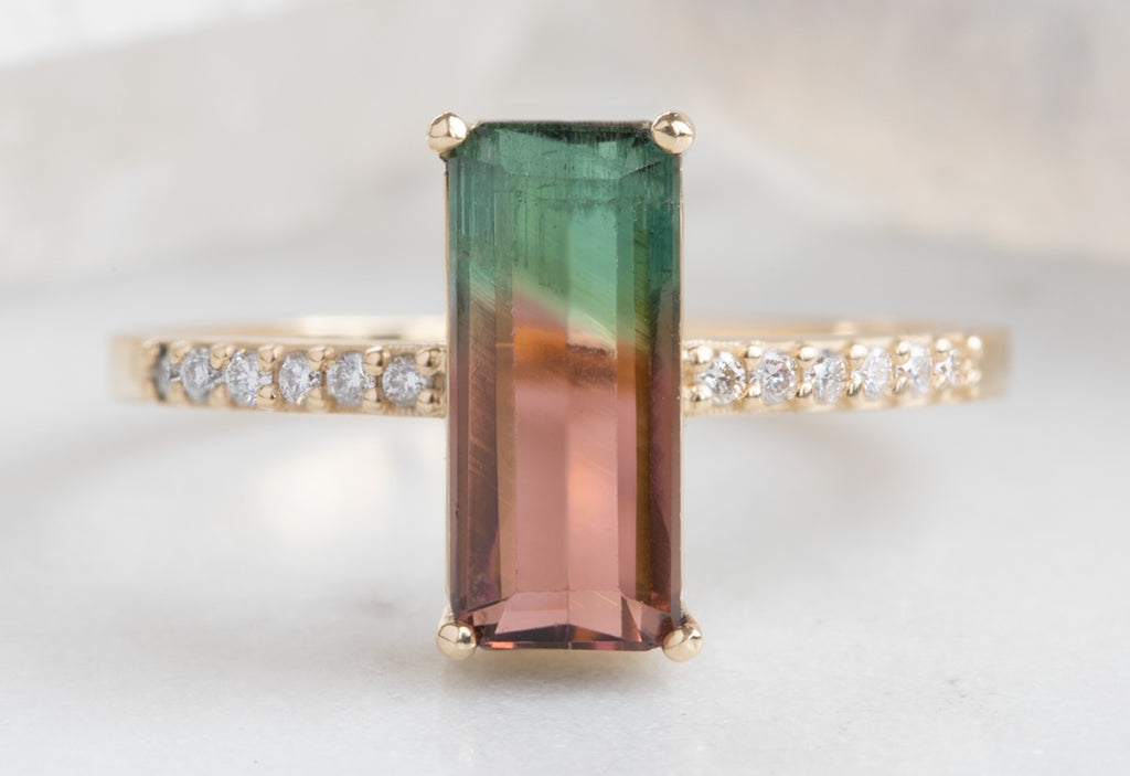 Emerald Cut Watermelon Tourmaline with Pavé Band