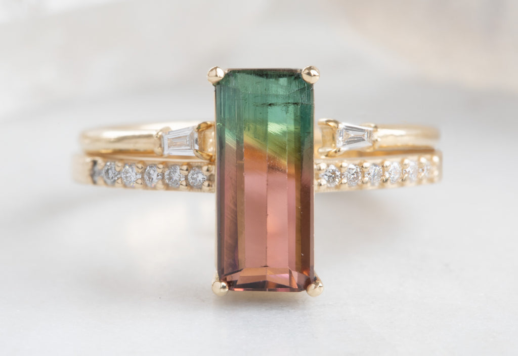 Emerald Cut Watermelon Tourmaline with Pavé Band