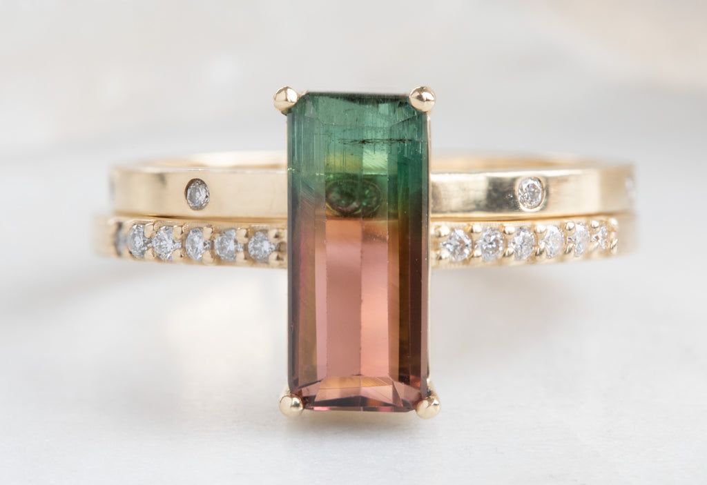 Emerald Cut Watermelon Tourmaline with Pavé Band