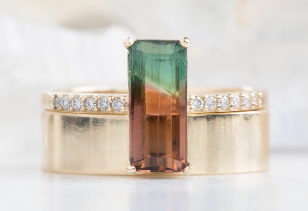 Emerald Cut Watermelon Tourmaline with Pavé Band