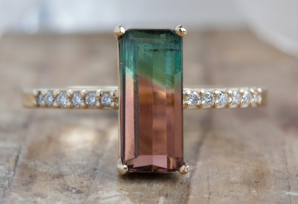 Emerald Cut Watermelon Tourmaline with Pavé Band