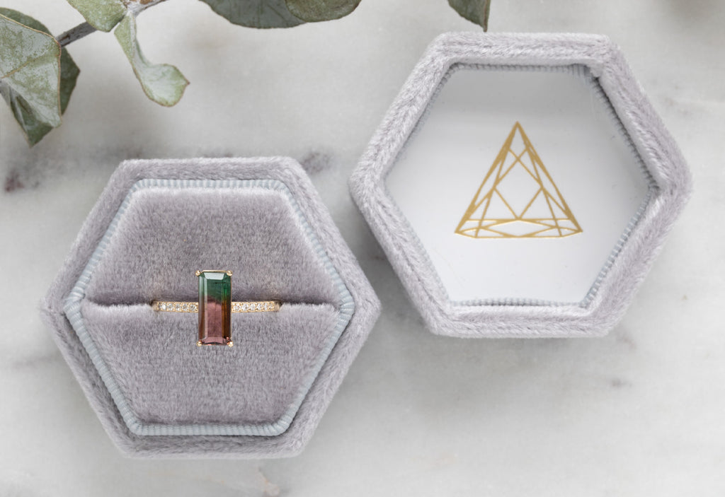Emerald Cut Watermelon Tourmaline with Pavé Band