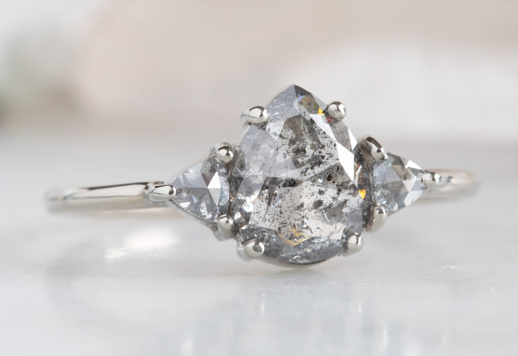 Three Stone Salt + Pepper Diamond Engagement Ring