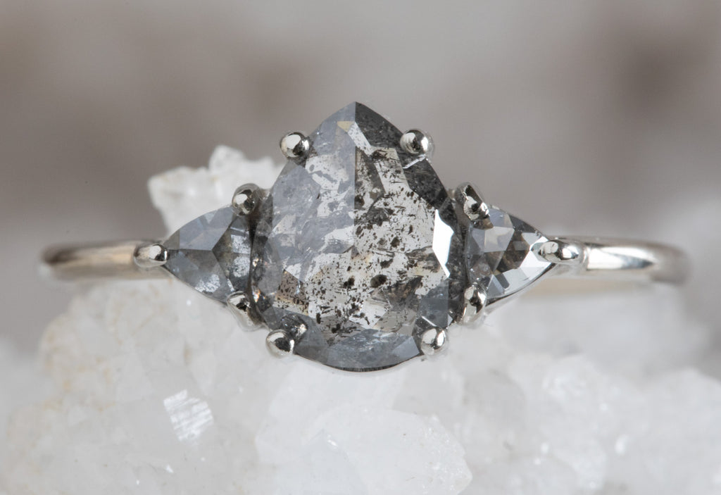 Three Stone Salt + Pepper Diamond Engagement Ring