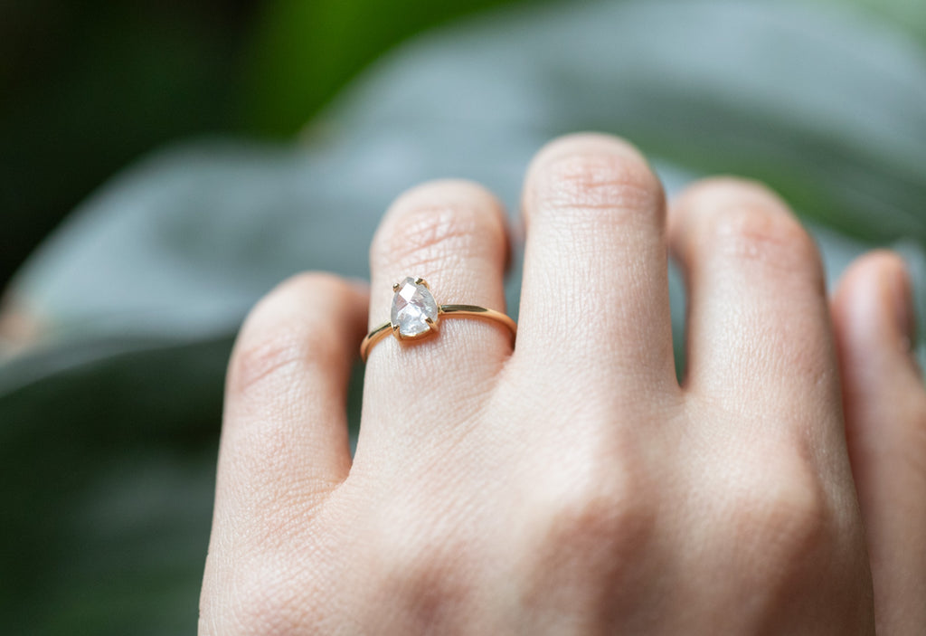 One Of A Kind Rose Cut Silvery-Grey Engagement Ring