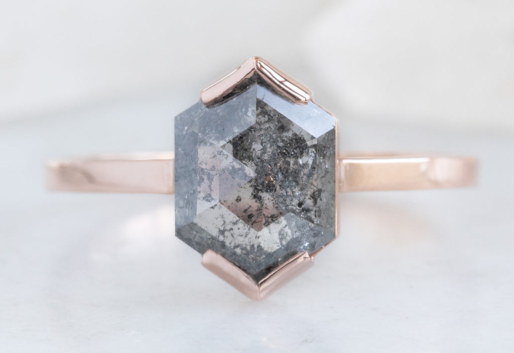 Hexagon Cut Salt + Pepper Diamond Engagement Ring