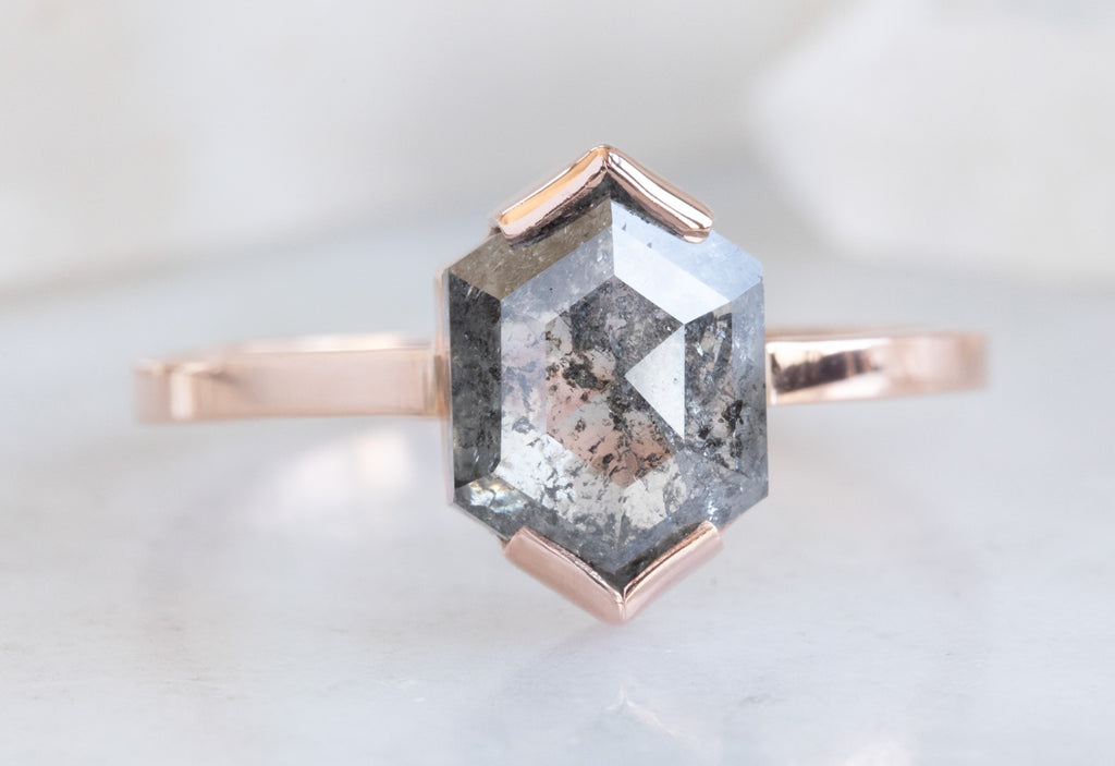 Hexagon Cut Salt + Pepper Diamond Engagement Ring