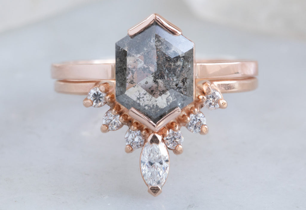 Hexagon Cut Salt + Pepper Diamond Engagement Ring