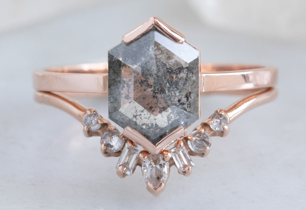 Hexagon Cut Salt + Pepper Diamond Engagement Ring