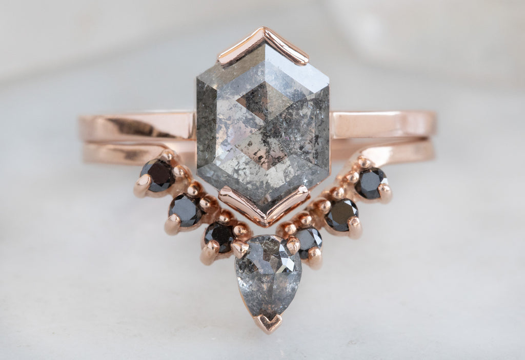 Hexagon Cut Salt + Pepper Diamond Engagement Ring