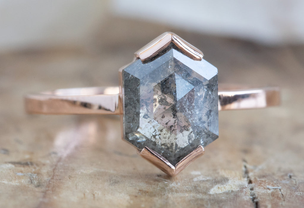 Hexagon Cut Salt + Pepper Diamond Engagement Ring