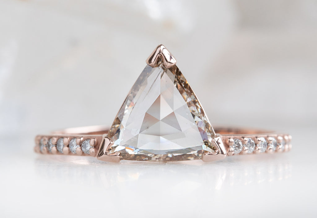 Trillion Cut Pink-White Diamond Engagement Ring with Pavé Band