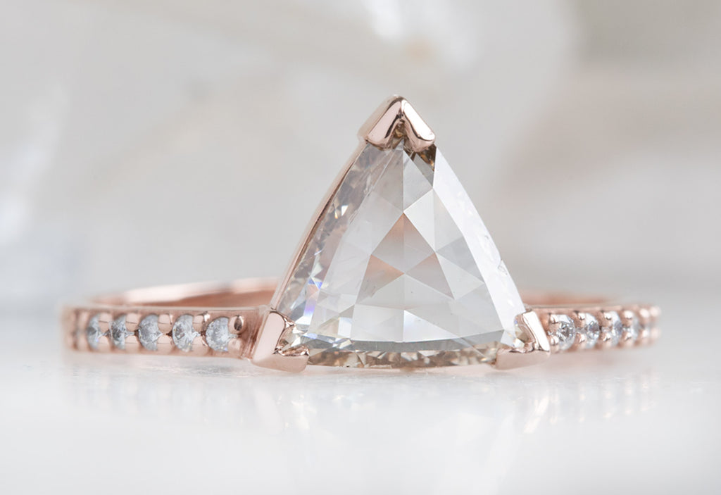 Trillion Cut Pink-White Diamond Engagement Ring with Pavé Band