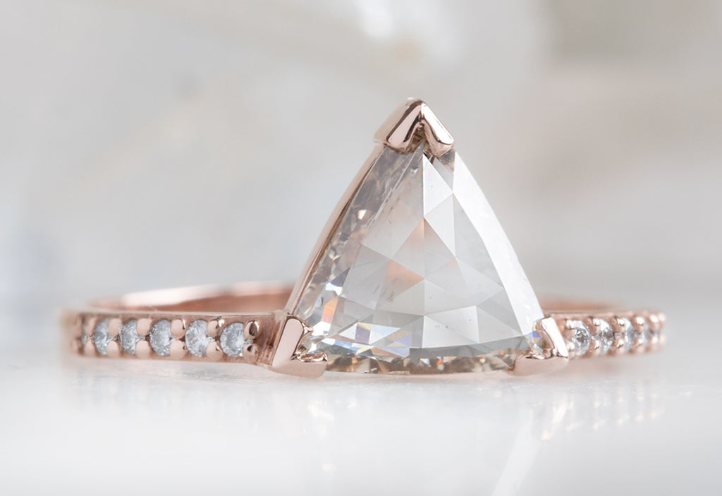 Trillion Cut Pink-White Diamond Engagement Ring with Pavé Band