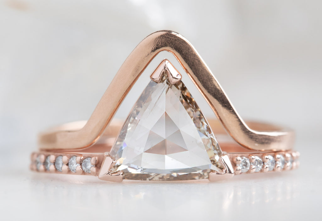 Trillion Cut Pink-White Diamond Engagement Ring with Pavé Band