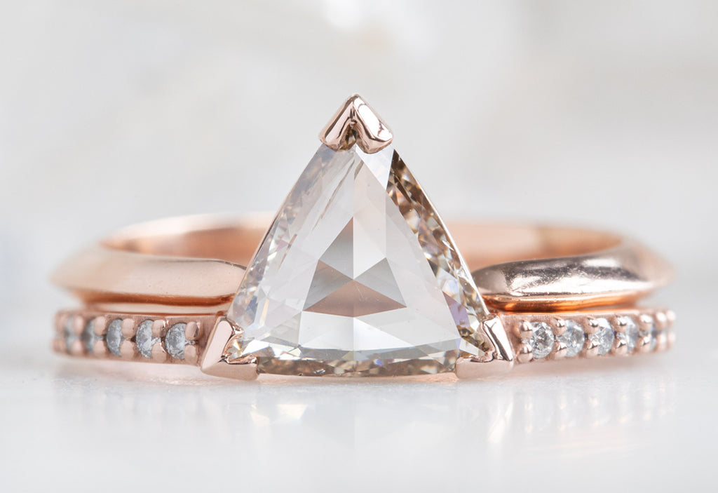 Trillion Cut Pink-White Diamond Engagement Ring with Pavé Band