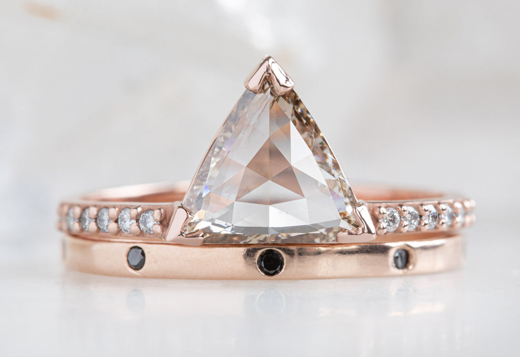 Trillion Cut Pink-White Diamond Engagement Ring with Pavé Band