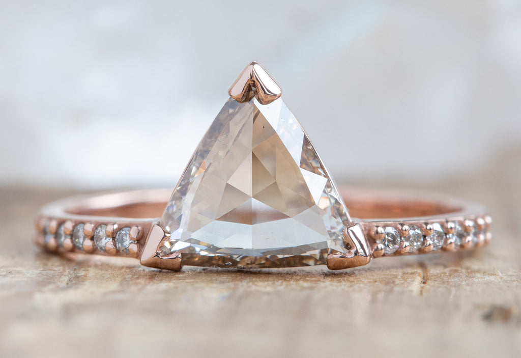 Trillion Cut Pink-White Diamond Engagement Ring with Pavé Band