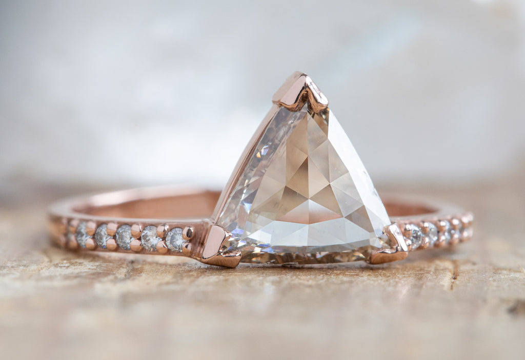 Trillion Cut Pink-White Diamond Engagement Ring with Pavé Band
