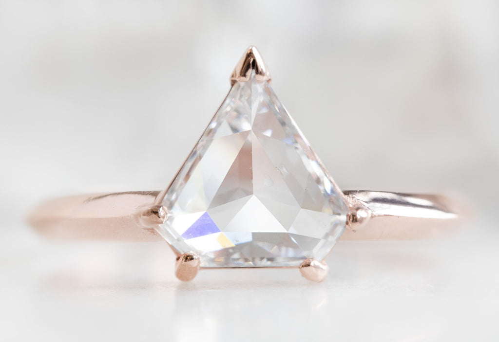 Shield Cut White Diamond Engagement Ring with Knife Edge Band