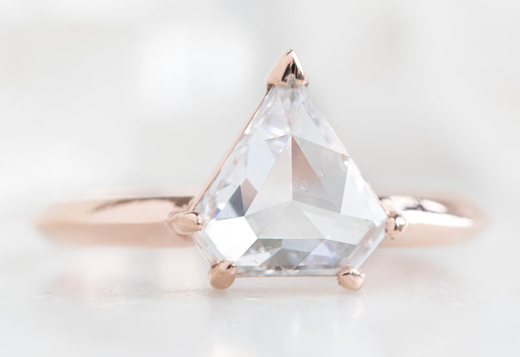 Shield Cut White Diamond Engagement Ring with Knife Edge Band