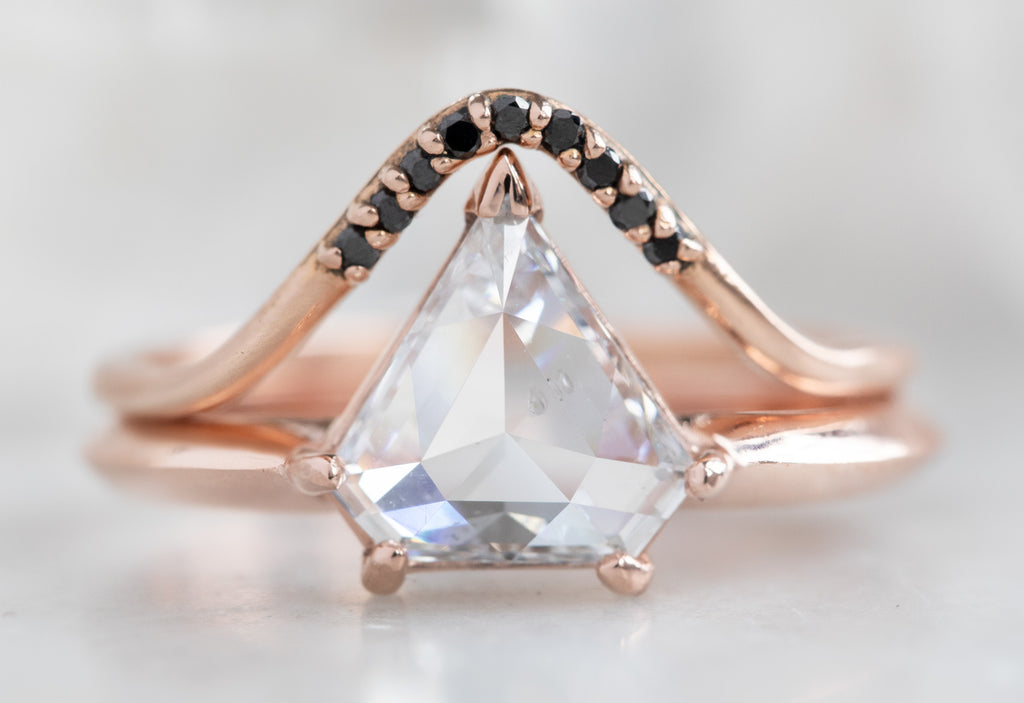 Shield Cut White Diamond Engagement Ring with Knife Edge Band