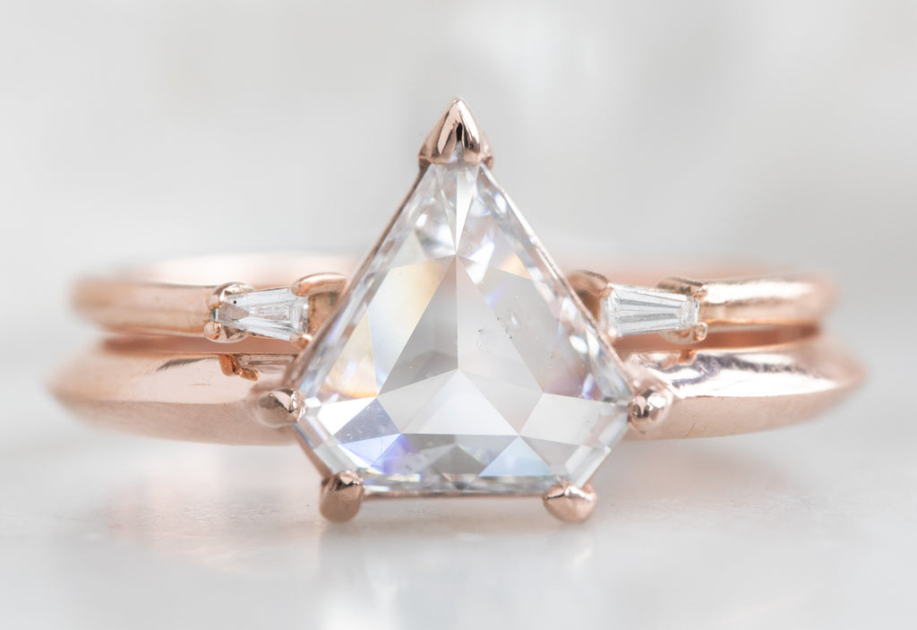 Shield Cut White Diamond Engagement Ring with Knife Edge Band