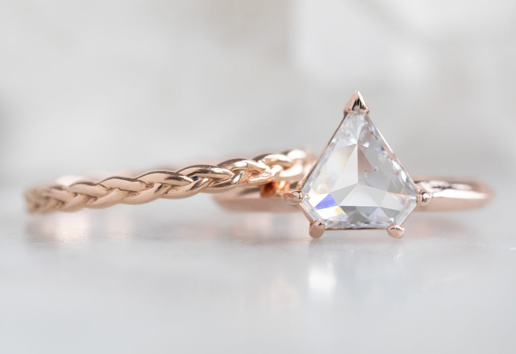 Shield Cut White Diamond Engagement Ring with Knife Edge Band