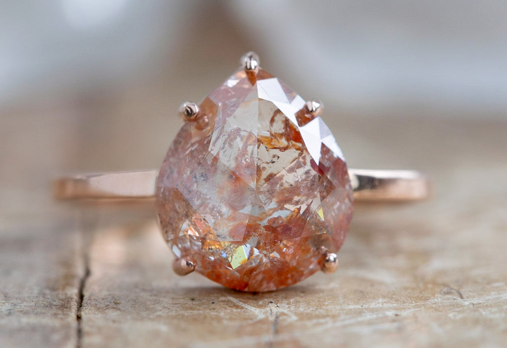 One Of A Kind Large Rose Cut Red Diamond Engagement Ring