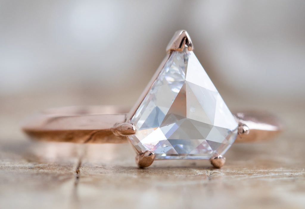 Shield Cut White Diamond Engagement Ring with Knife Edge Band