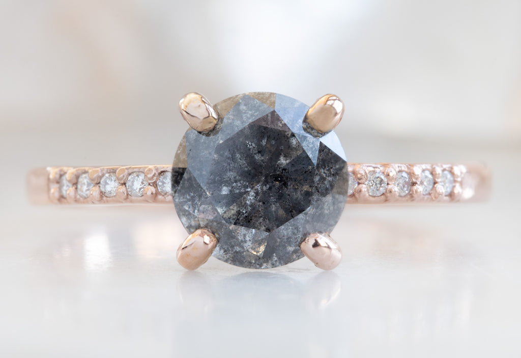 Round Cut Black Diamond Engagement Ring with Pavé Band