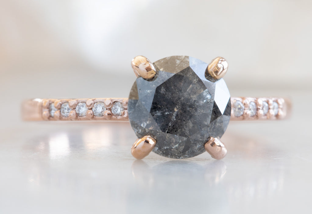 Round Cut Black Diamond Engagement Ring with Pavé Band