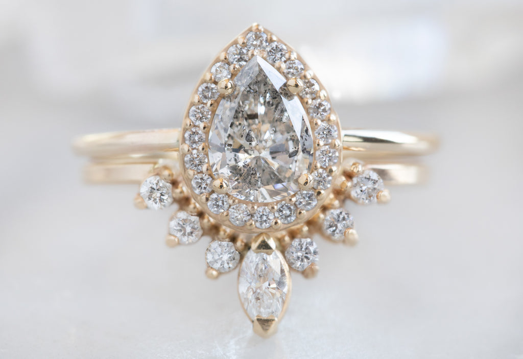 One Of A Kind Pear Cut White Diamond Engagement Ring with Halo