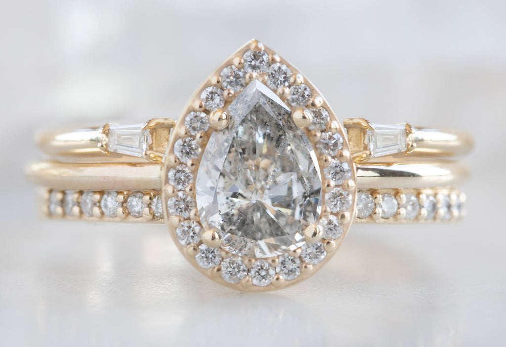 One Of A Kind Pear Cut White Diamond Engagement Ring with Halo